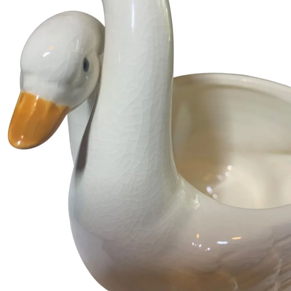 Takahashi Double Swan Duck White Ceramic Planter Country Farmhouse Cottagecore